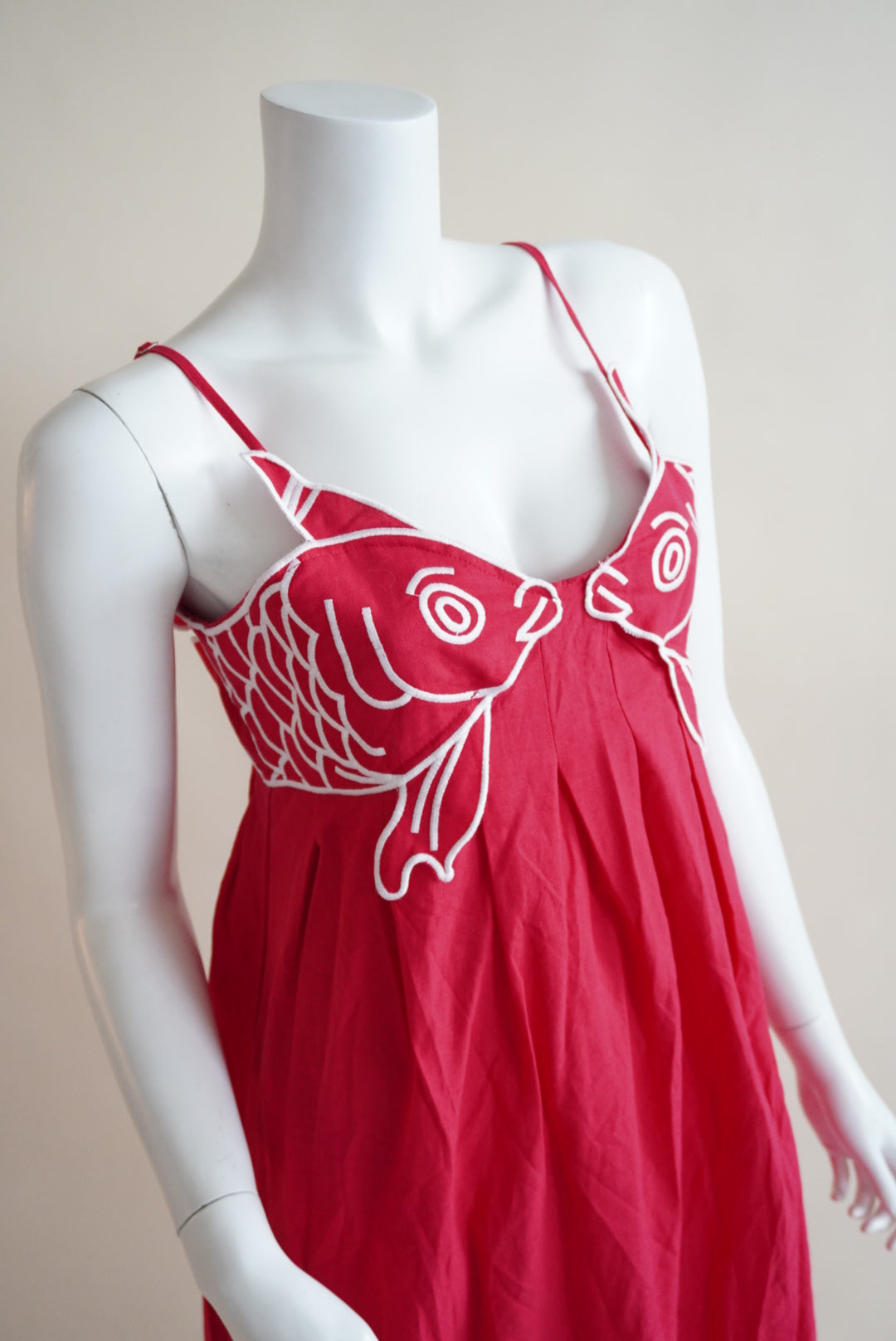 Koi Fish Embroidered Red Maxi Dress - Medium