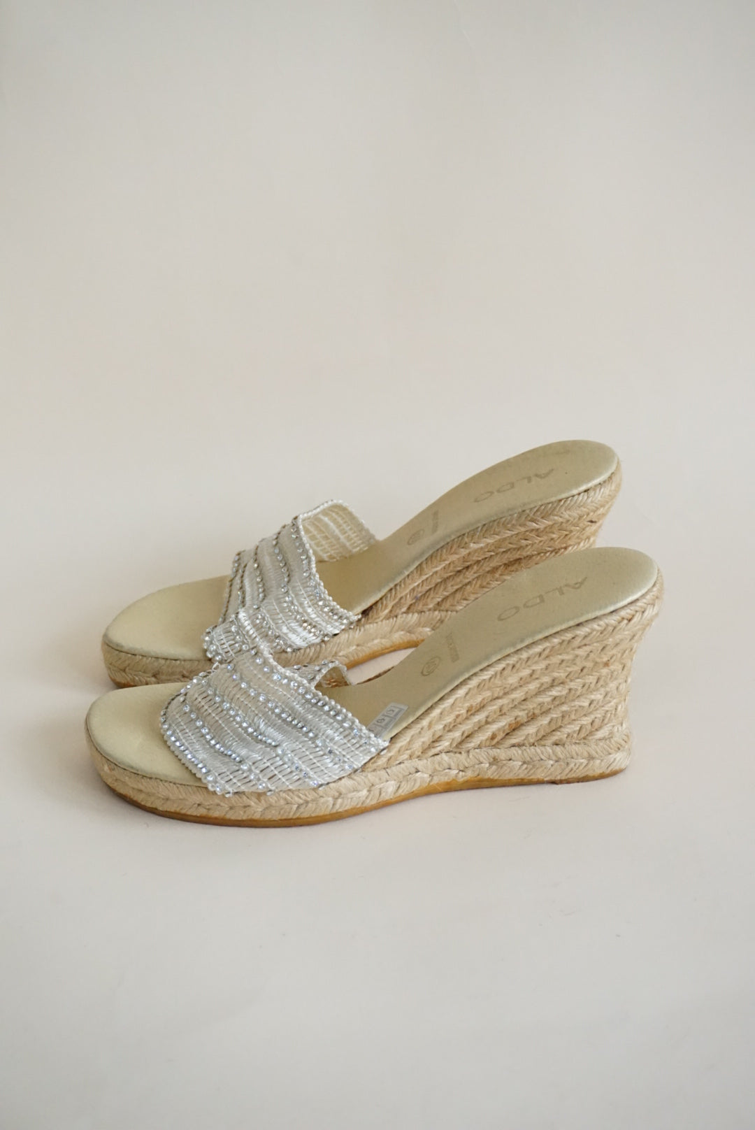 VTG Aldo Beaded Mesh Y2K Braided Wedge Sandals Made in Brazil - Size 40 / 9.5