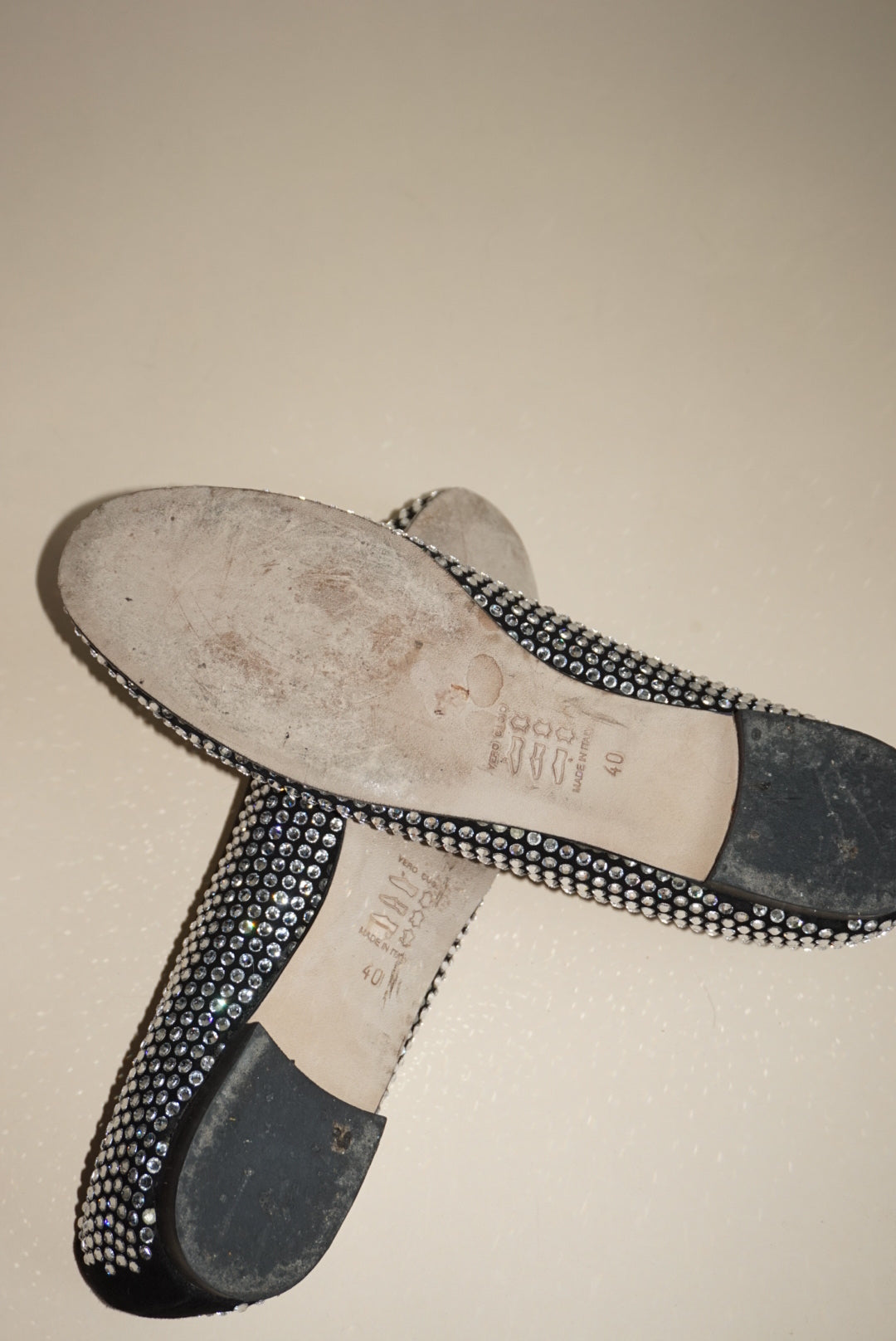 Andrea Carrano Black Rhinestone Ballet Flat - Size 40
