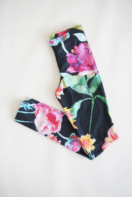 Roxie Rudolph Waterpaint Floral Nylon Leggings - Size Small
