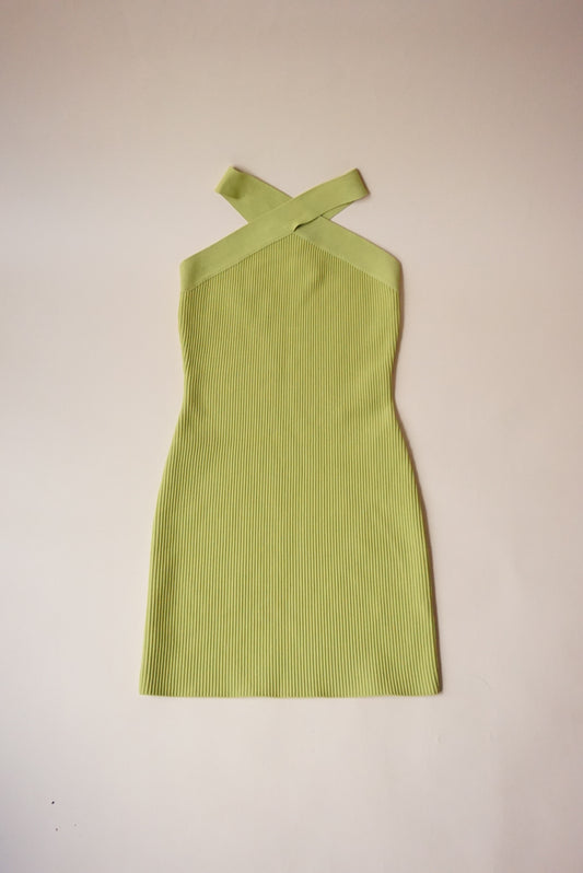 Sincerely Jules Ribbed Knit Lime Green Halter Dress - Size Small