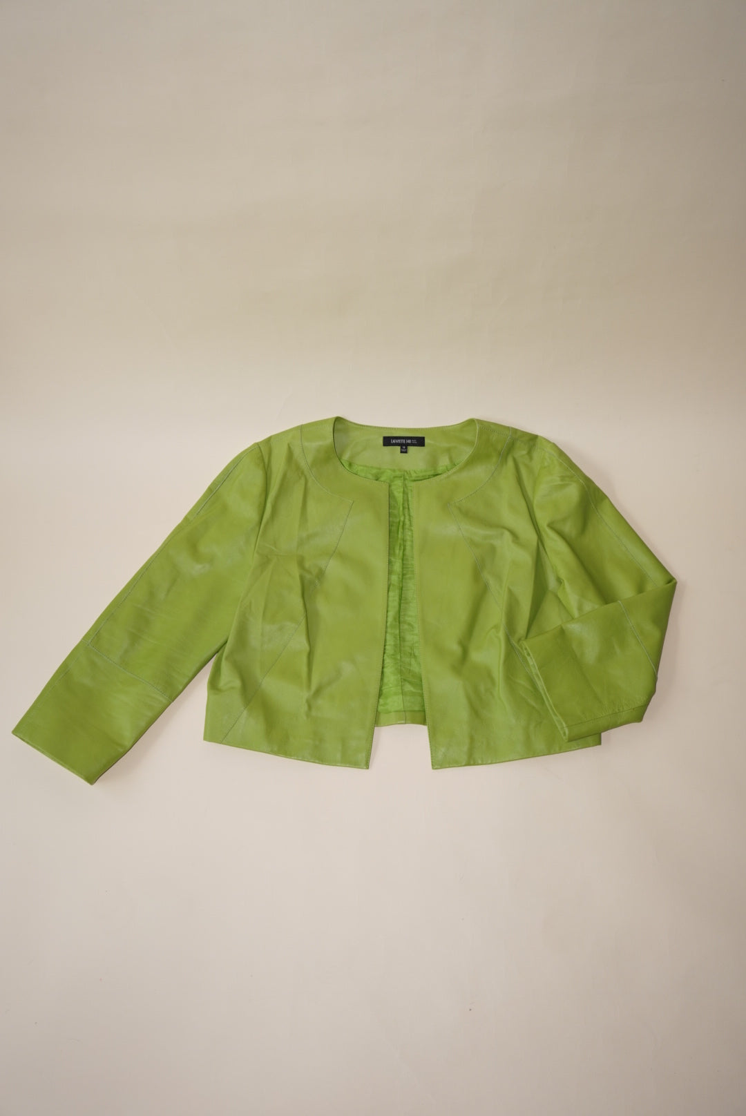 Lafayette 148 Lime Green Leather Textured Bolero Jacket - Size 12