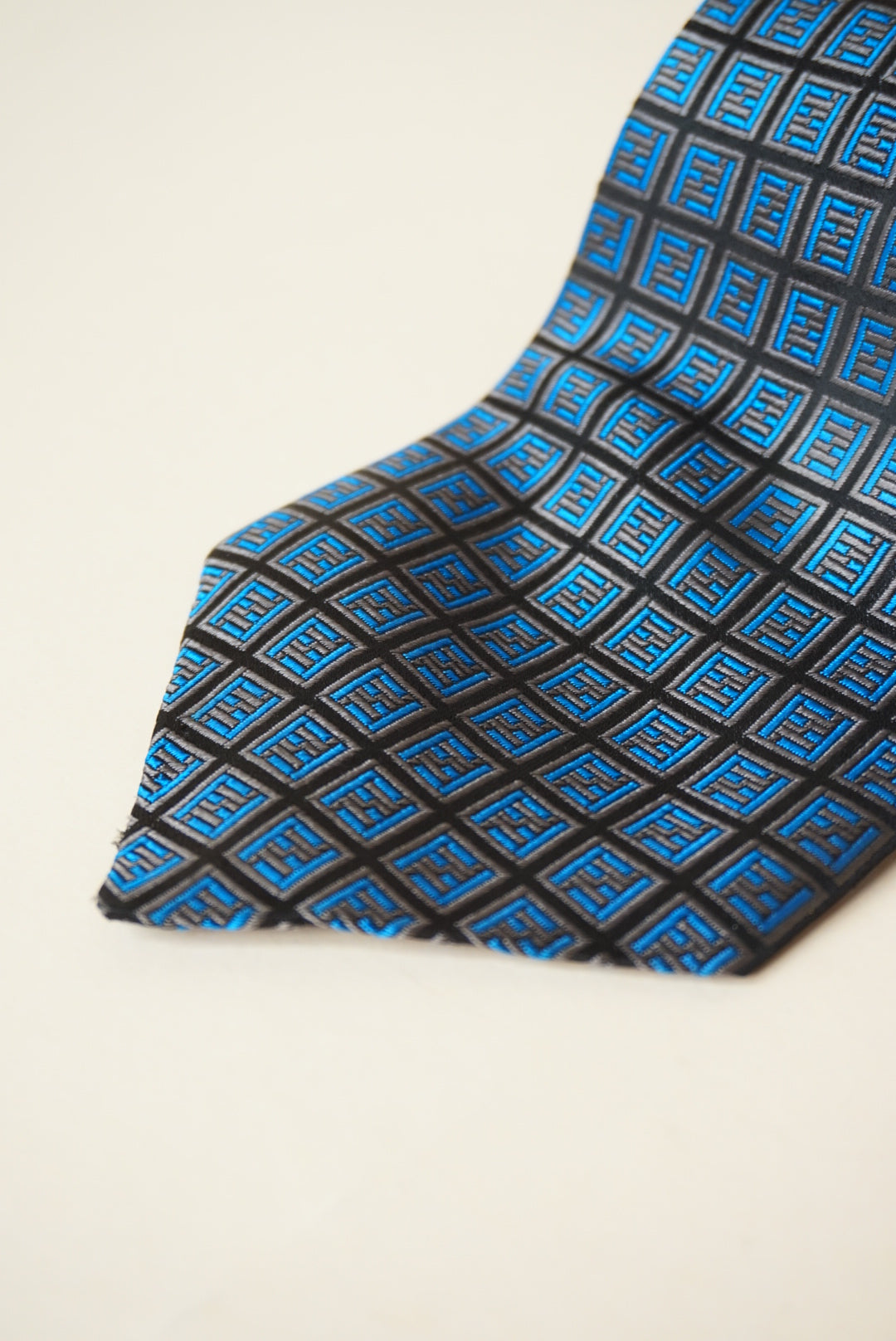 Fendi Zucchino Cravatte Silk Blue Monogram Tie