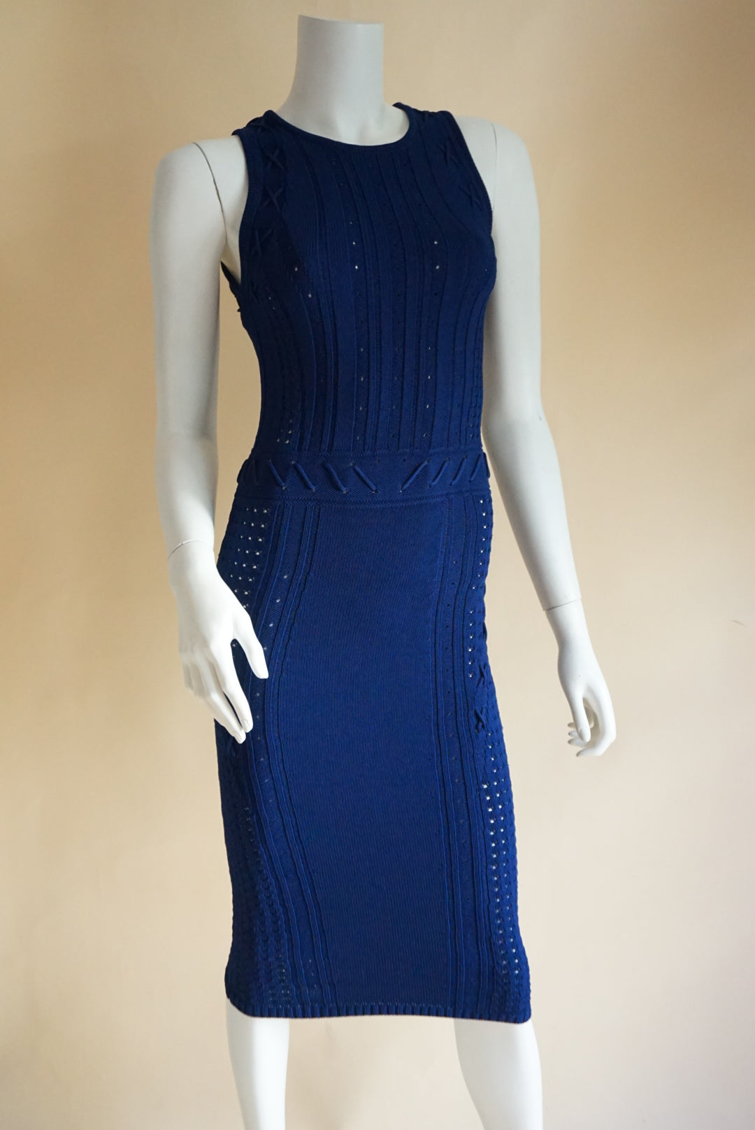 Ronny Kobo Lace-Up “Marietta” Navy Stretch Knit Sleeveless Dress - Size Small