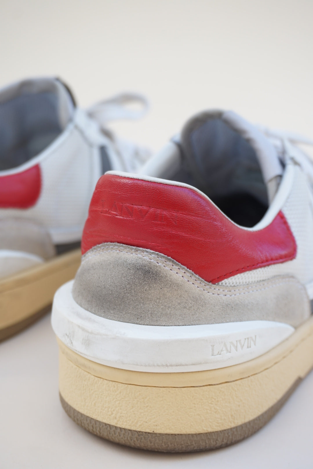 “Lanvin” White/Red/Navy Mesh Clay Sneakers - Size 45