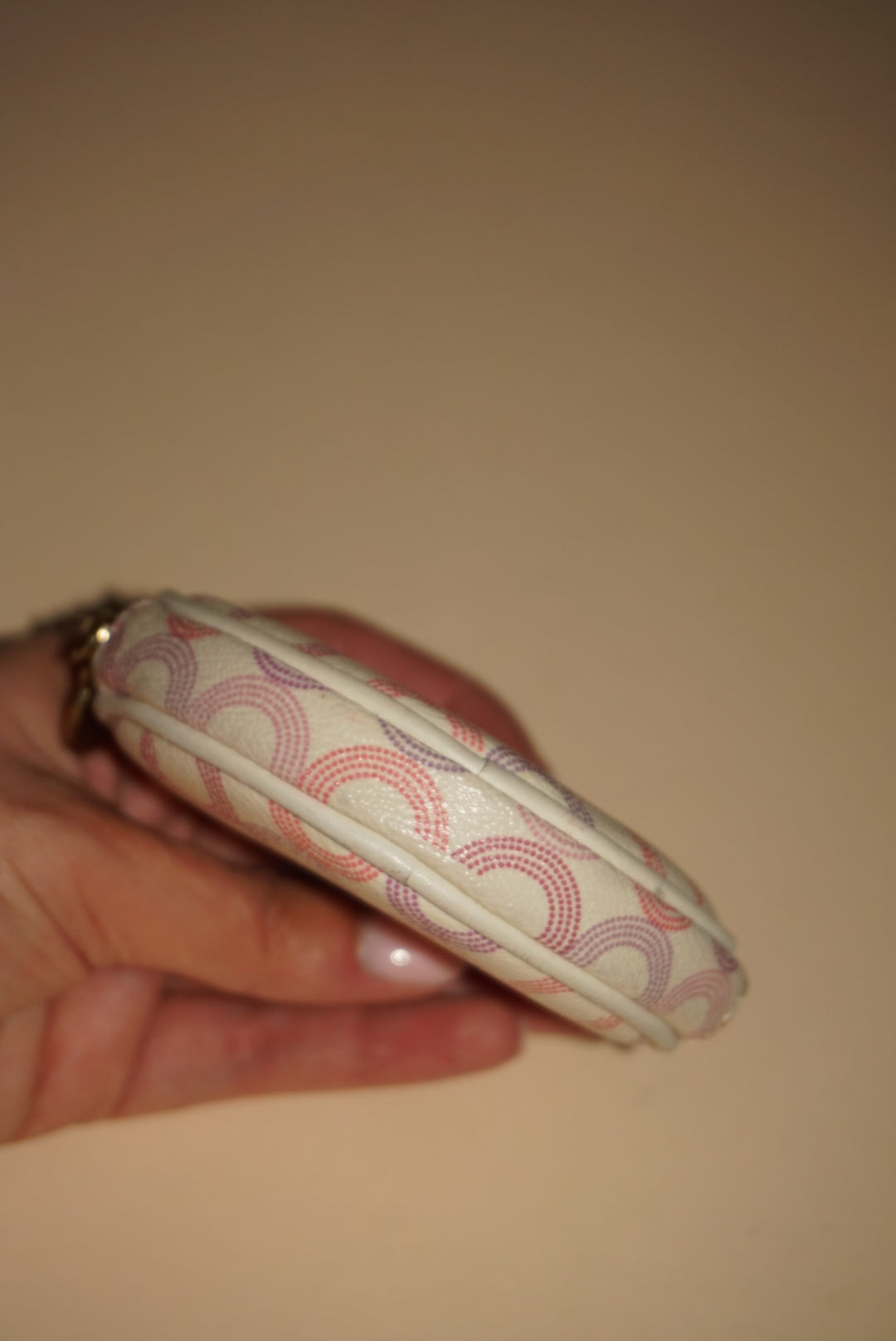 Coach Waverly Optic Art Round Coin Pink/Ivory Purse