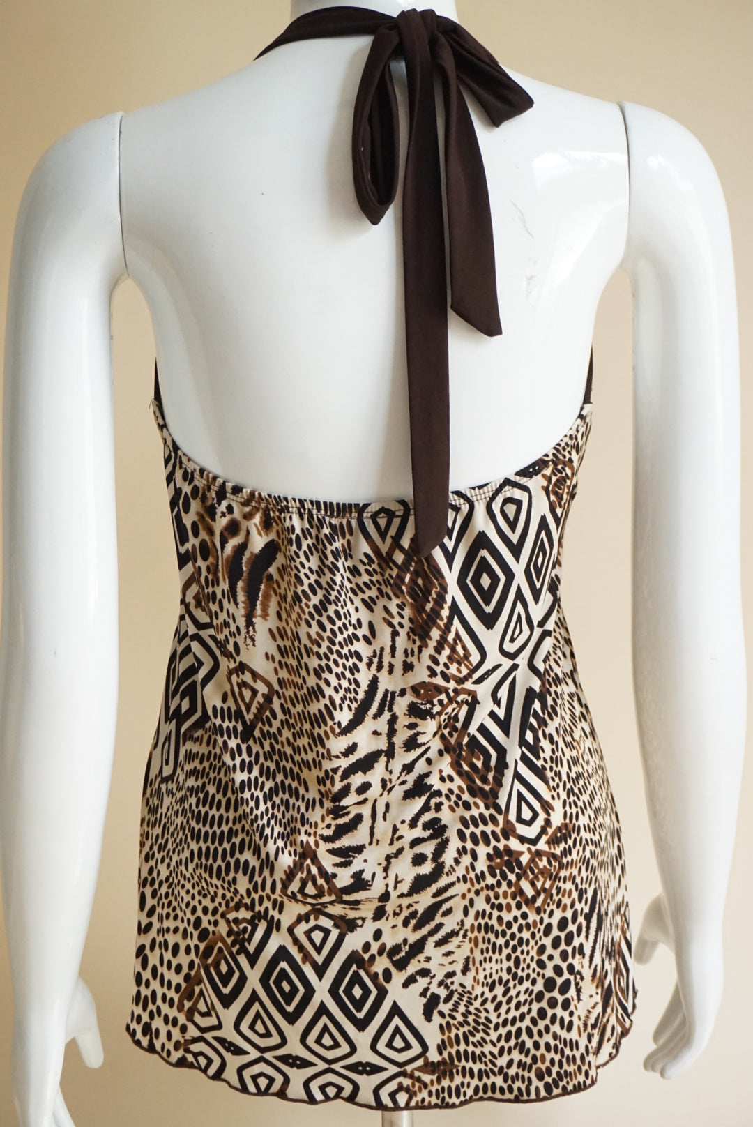 BCX Animal Print Halter Knit Leather Detail Y2K Blouse - Size Medium