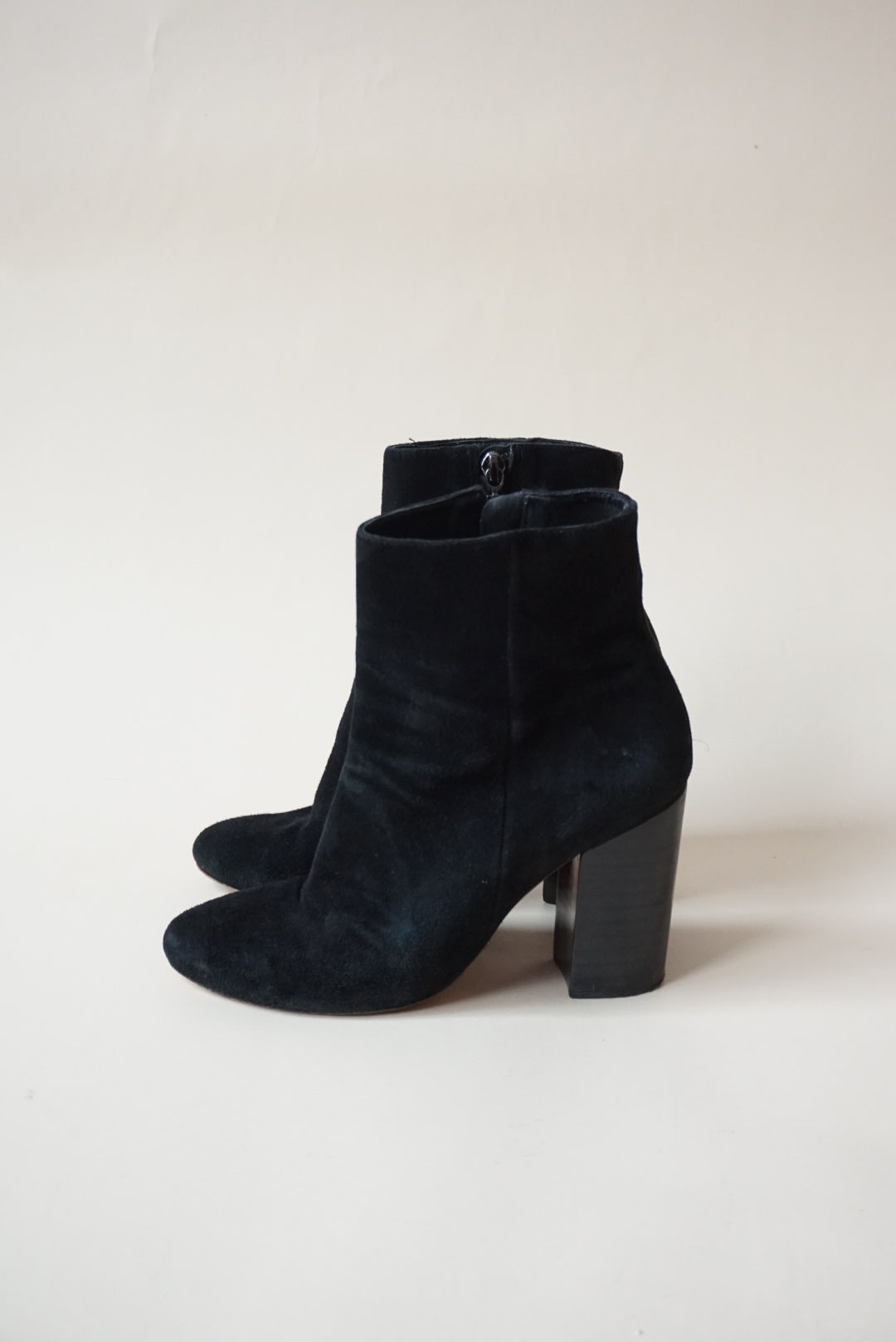 Schutz Ravan Black Block Heel Suede Booties - Size 7.5