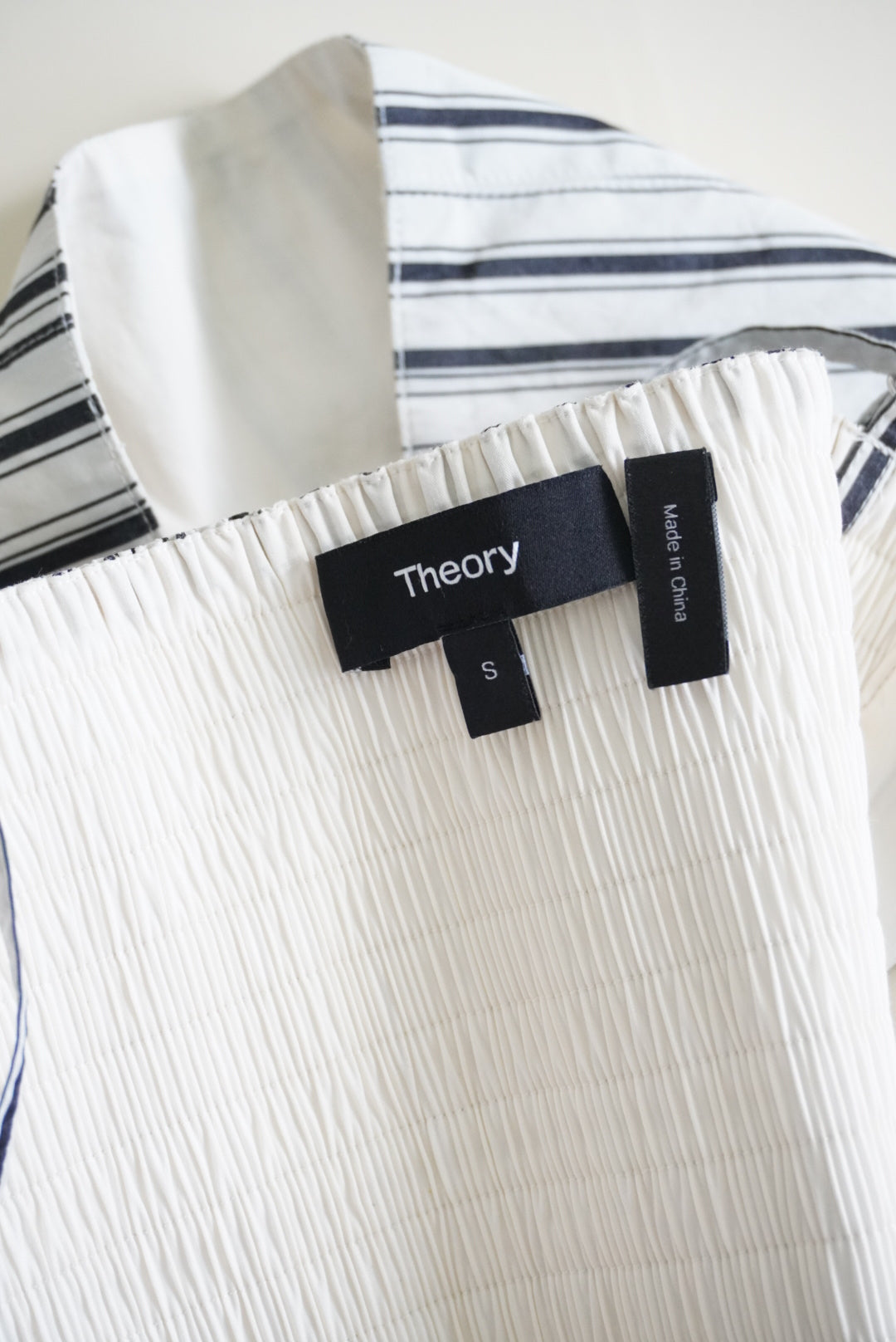 Theory Striped Cropped Navy/ White Pinstripe Bustier Blouse - Size Small