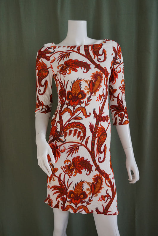 Gucci Paisley Red & White Bateau Neck Mini Knit Dress - Size 40