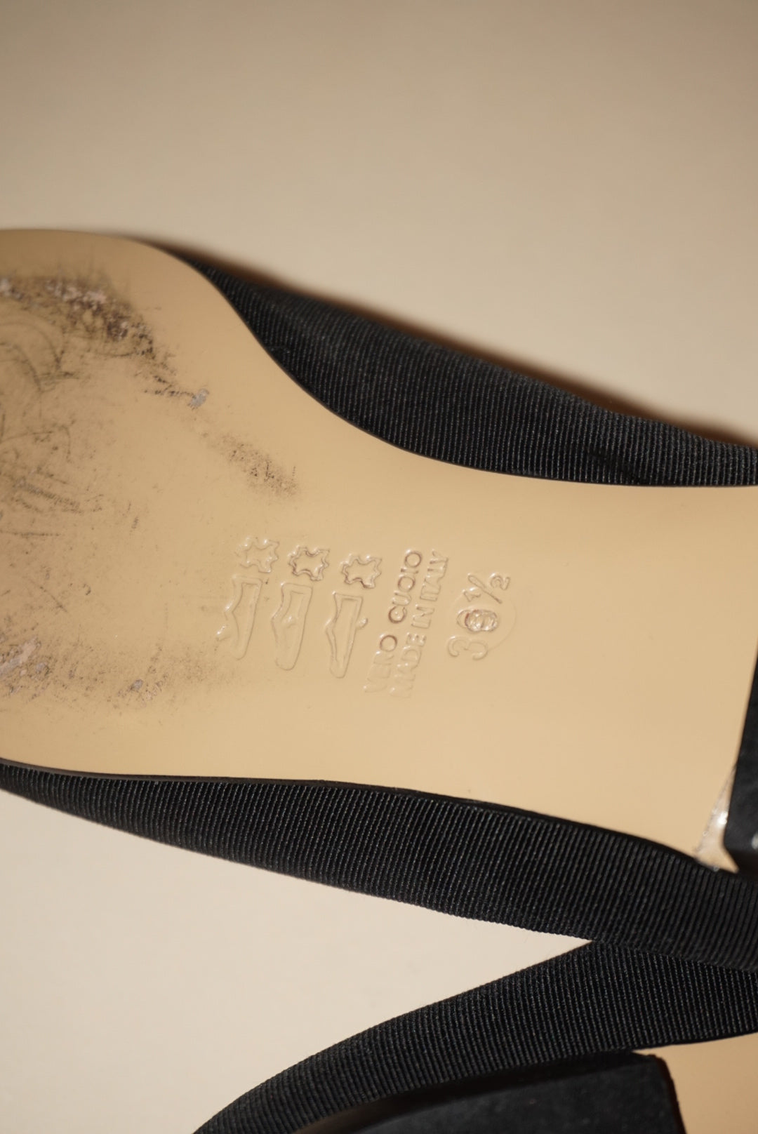 “Andrea Carrano” Grosgrain Black Ballet Flats - Size 39.5