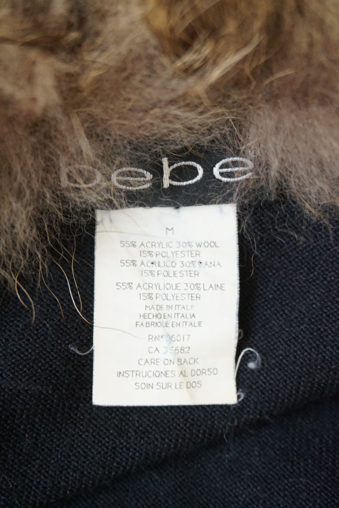 Bebe Y2K Vintage Black Fur Trim Tie Waist Cardigan - Size Medium