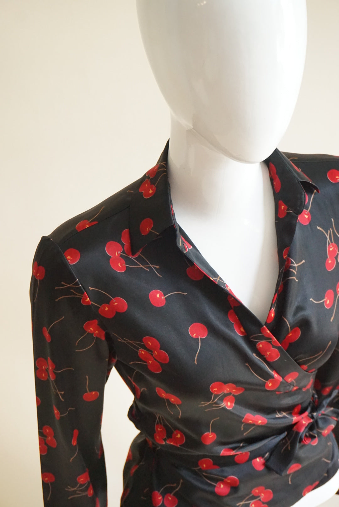 City DKNY Vintage Cherry Silk Wrap Top - Size 2