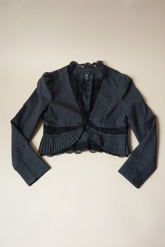 Y2K Heart Moon Star Grey Lace Pleated Blazer - Size Large