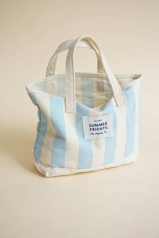 Summer Fridays Limited Edition Canvas Blue Striped Mini Tote