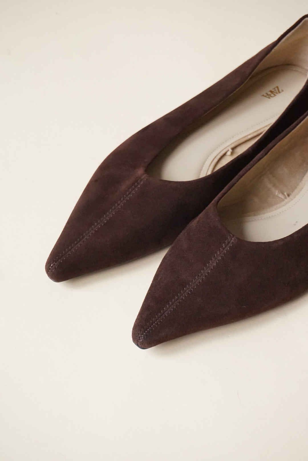 Zara Brown Pointed Toe Suede Ballet Flats - Size 38