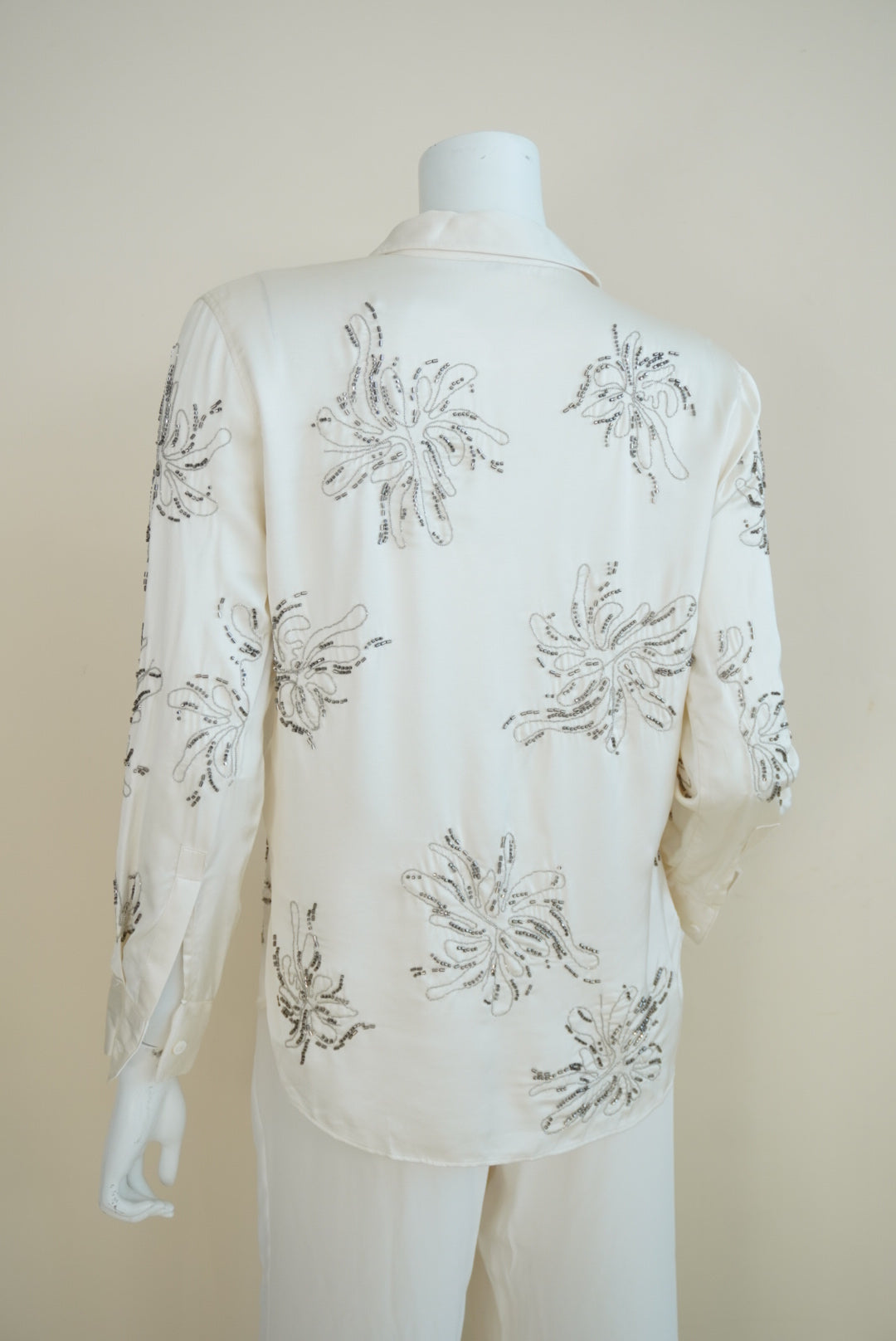 Zara Ivory Beaded Button Down Blouse - Size Small