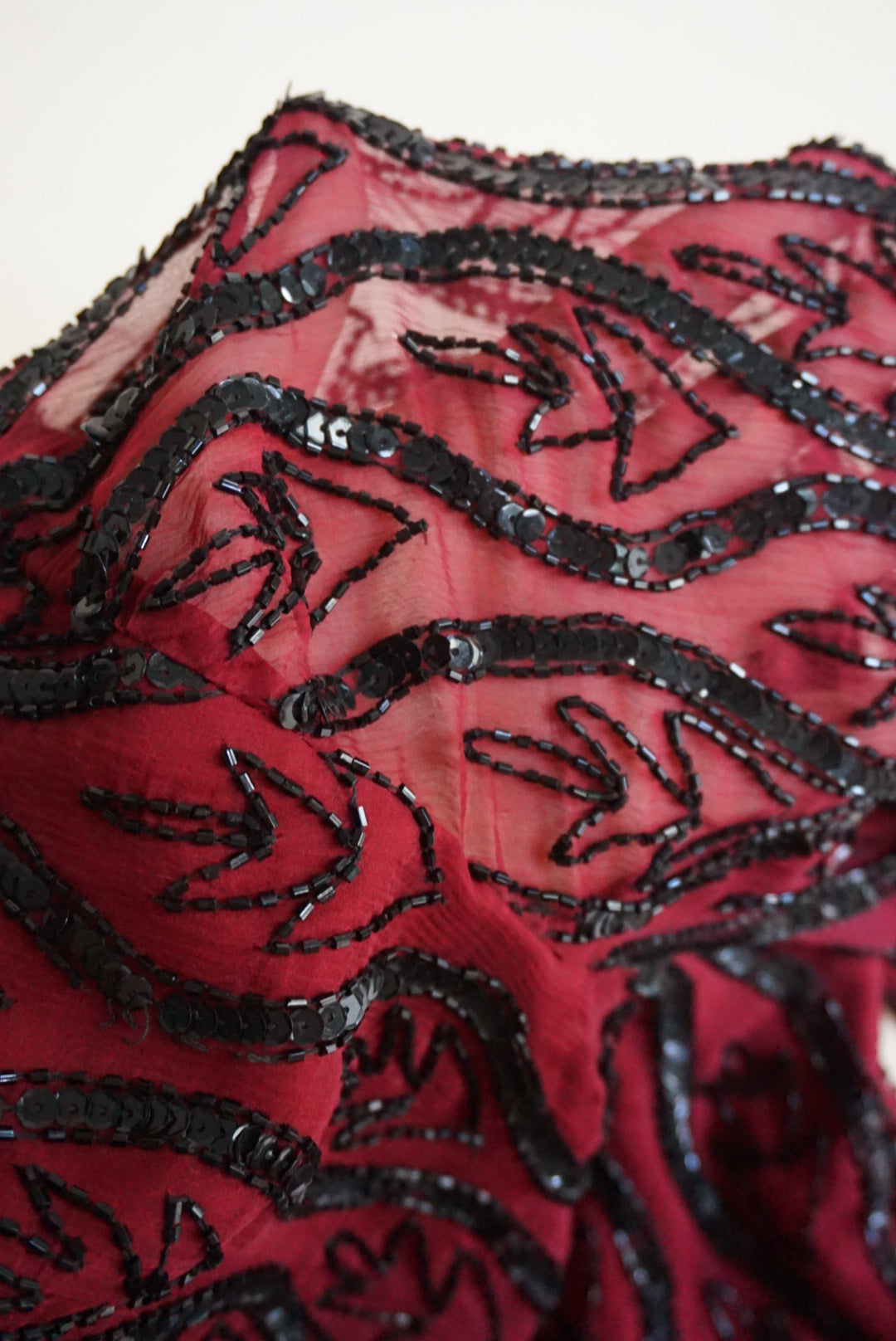 Stenay Vintage Silk Burgundy Beaded Scalloped Hem Blouse - Size Medium