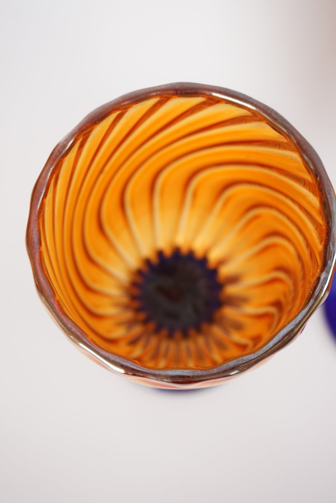 Rick Strini Aurene Golden & Cobalt Blue Spiral Cane Hand Blown Rare Signed Glass Goblets - Set of 2