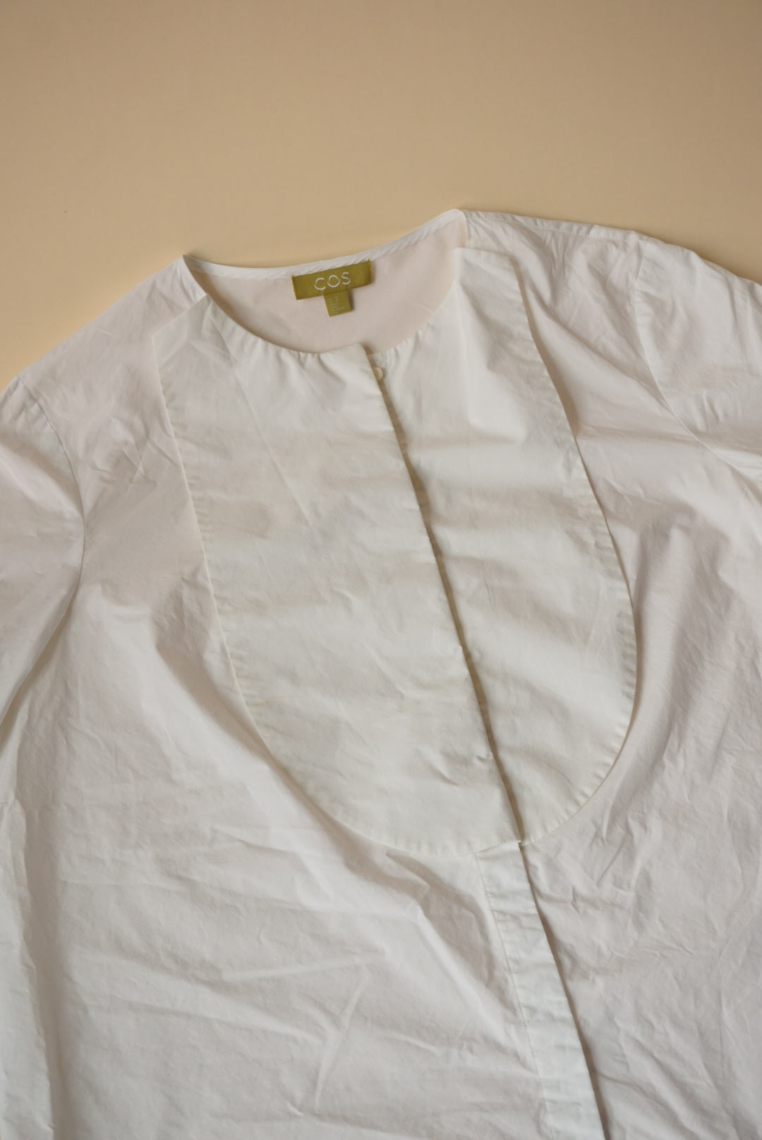 COS White Button Front Bib Panels Long Sleeve Blouse - Size 10