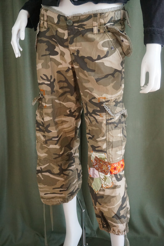 Miss Me Camo Army Print Patchwork Y2K Pants - Size Medium