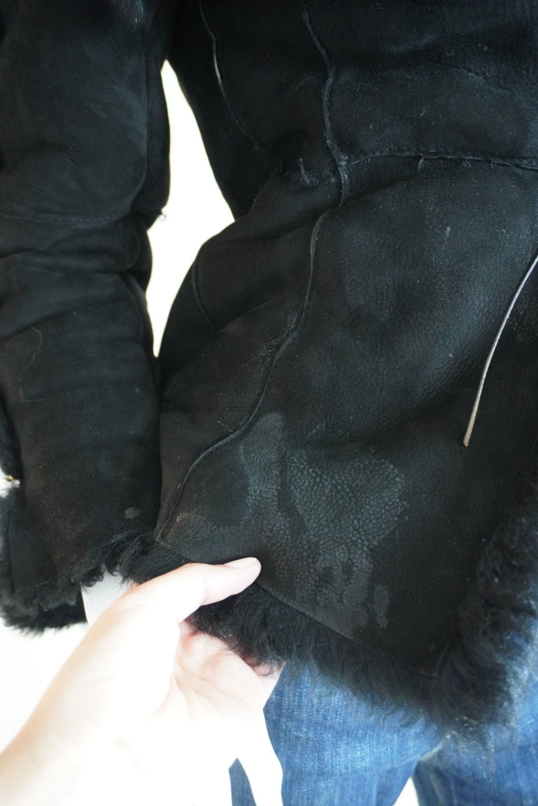 Angela Miele Milano Black Suede Nubuck Fur Shearling Jacket - Size IT 44
