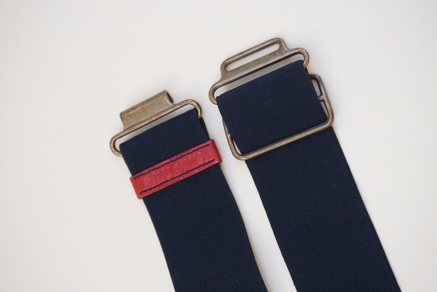 Vintage “Miu Miu” 90-00’s Elastic Men’s Technical Belt With Red Leather Accent