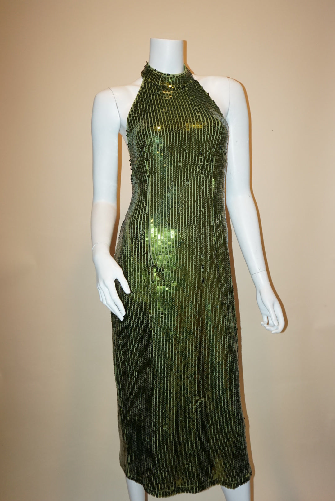 "Boohoo" Green Halterneck Backless Sequin Dress - Size 14