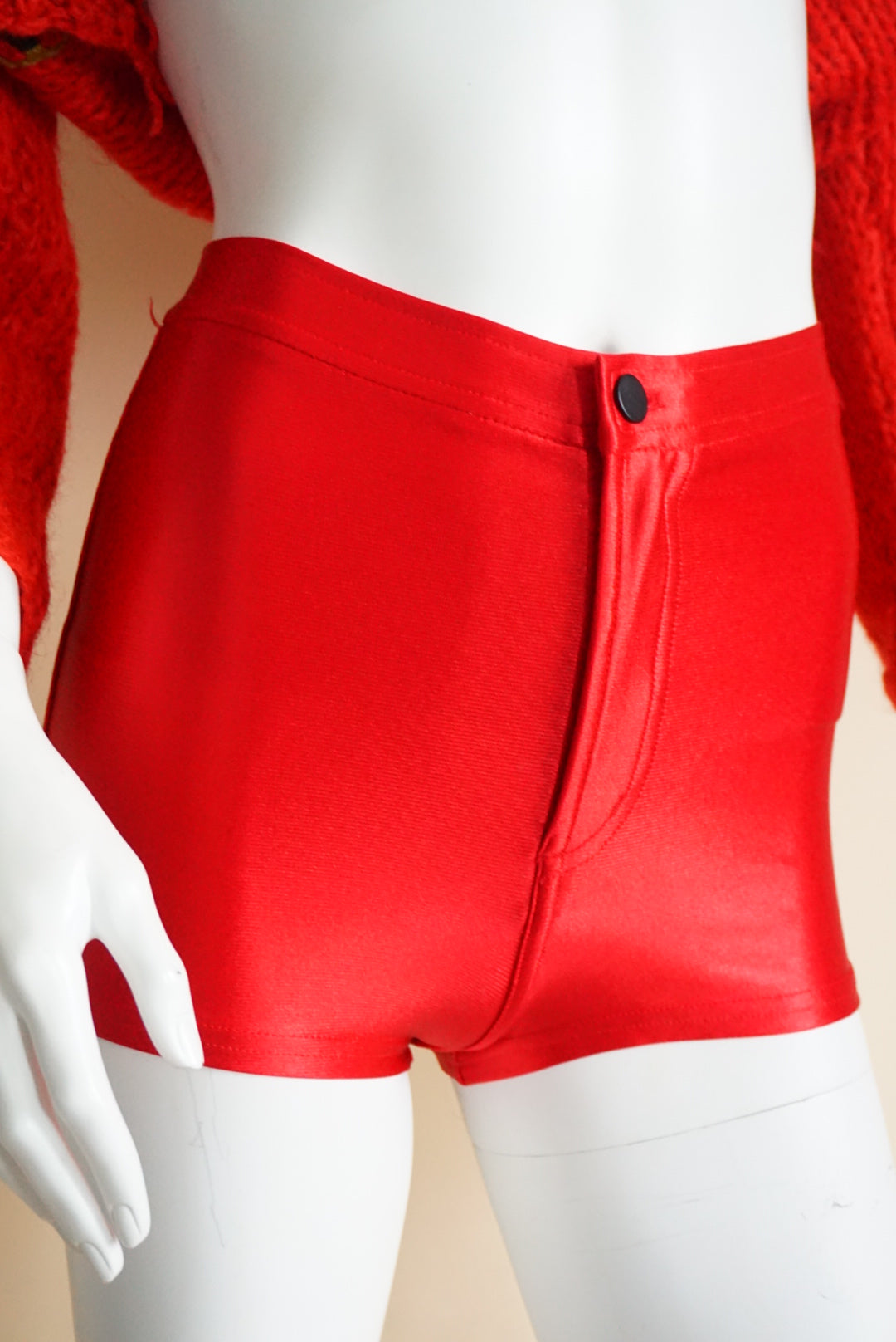 American Apparel Deadstock Red Disco Shiny Shorts - Size XS