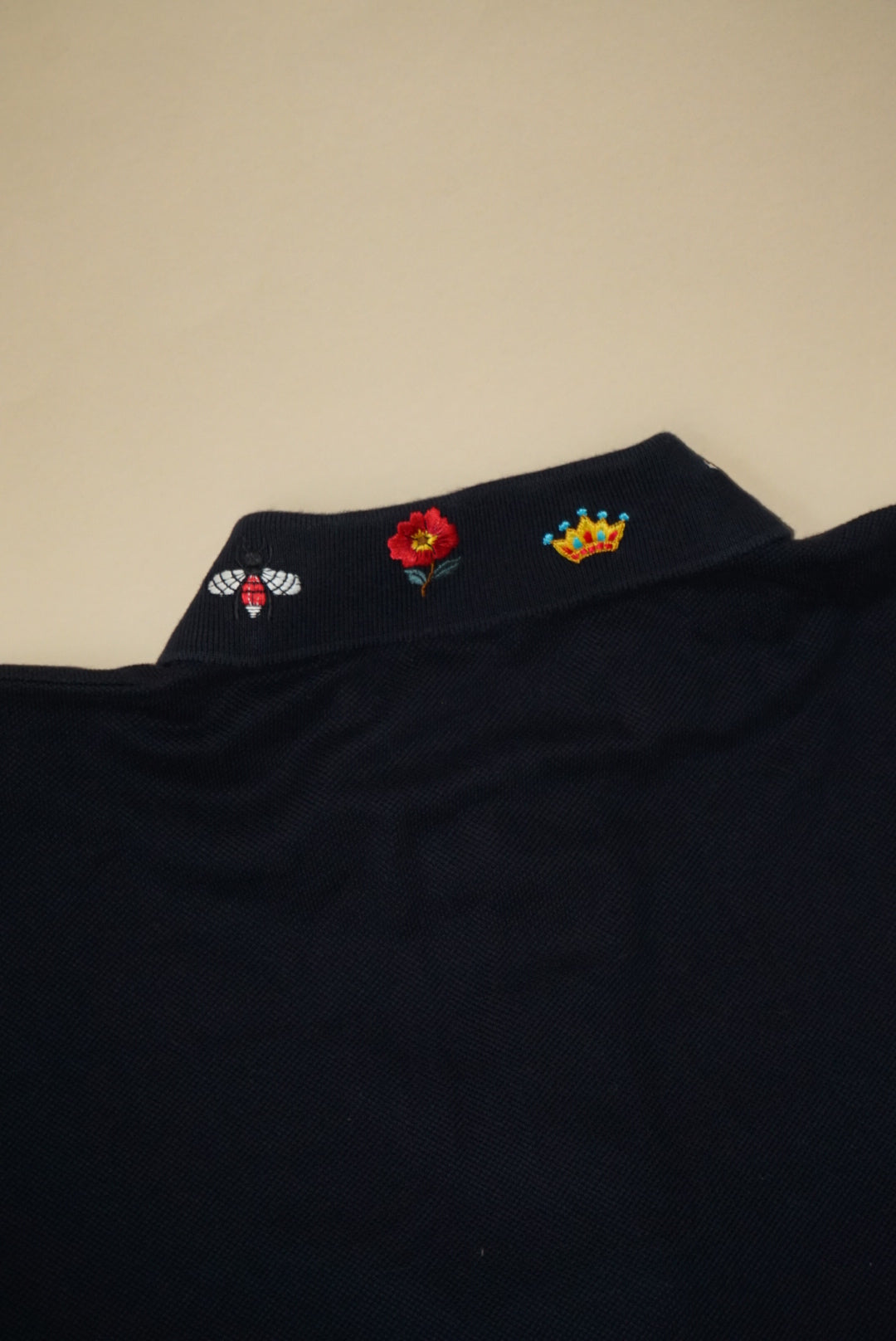 Gucci Men's Navy Embroidered Collar Detail Polo - Size XXL