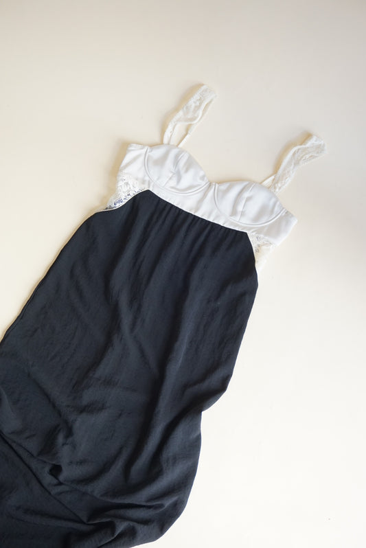 Zara Floor Length Bustier Black/White Lace Trim Dress