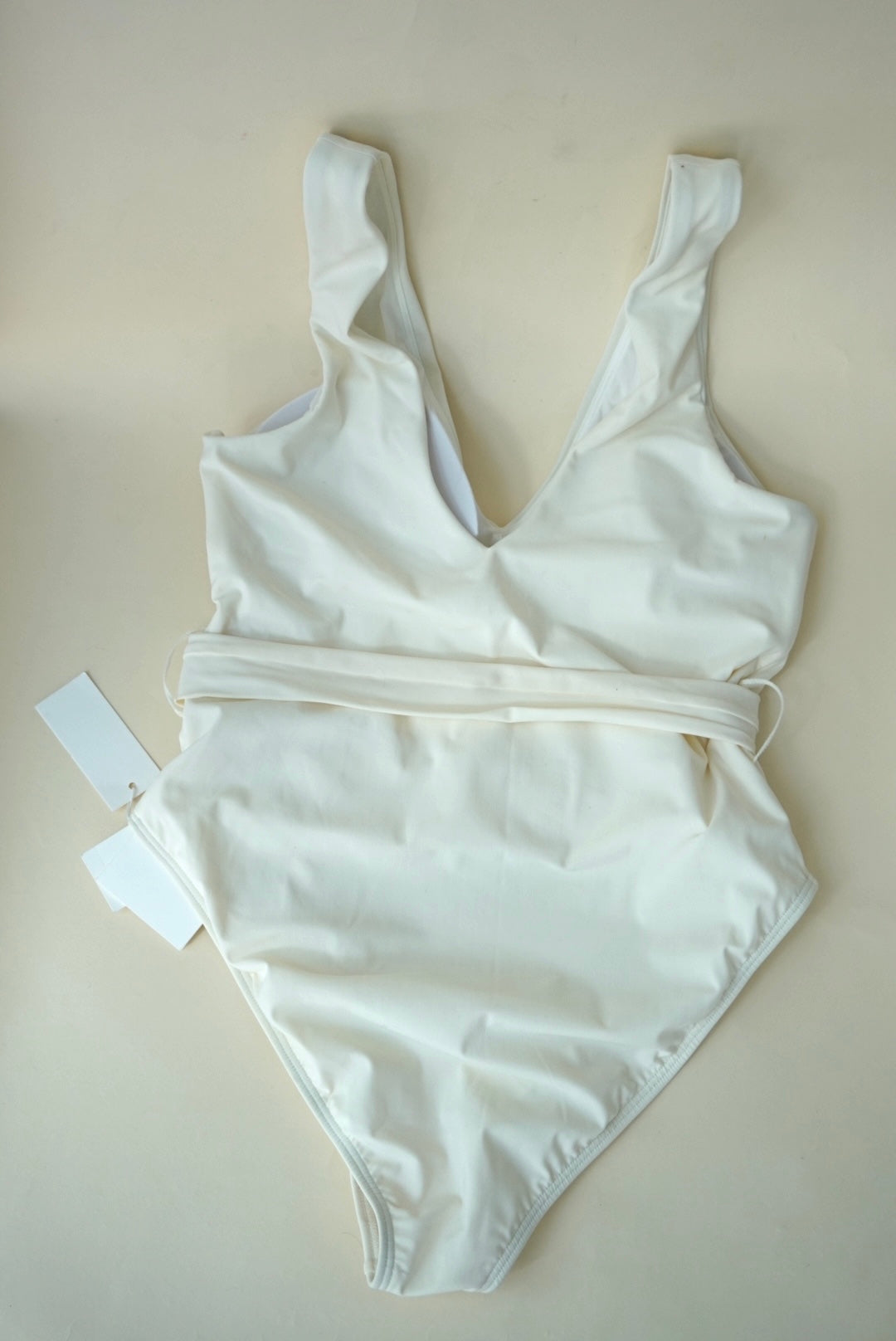 “Tory Burch” One Piece “Miller” Plunge White Logo Belted Swimsuit NWT - Size Large