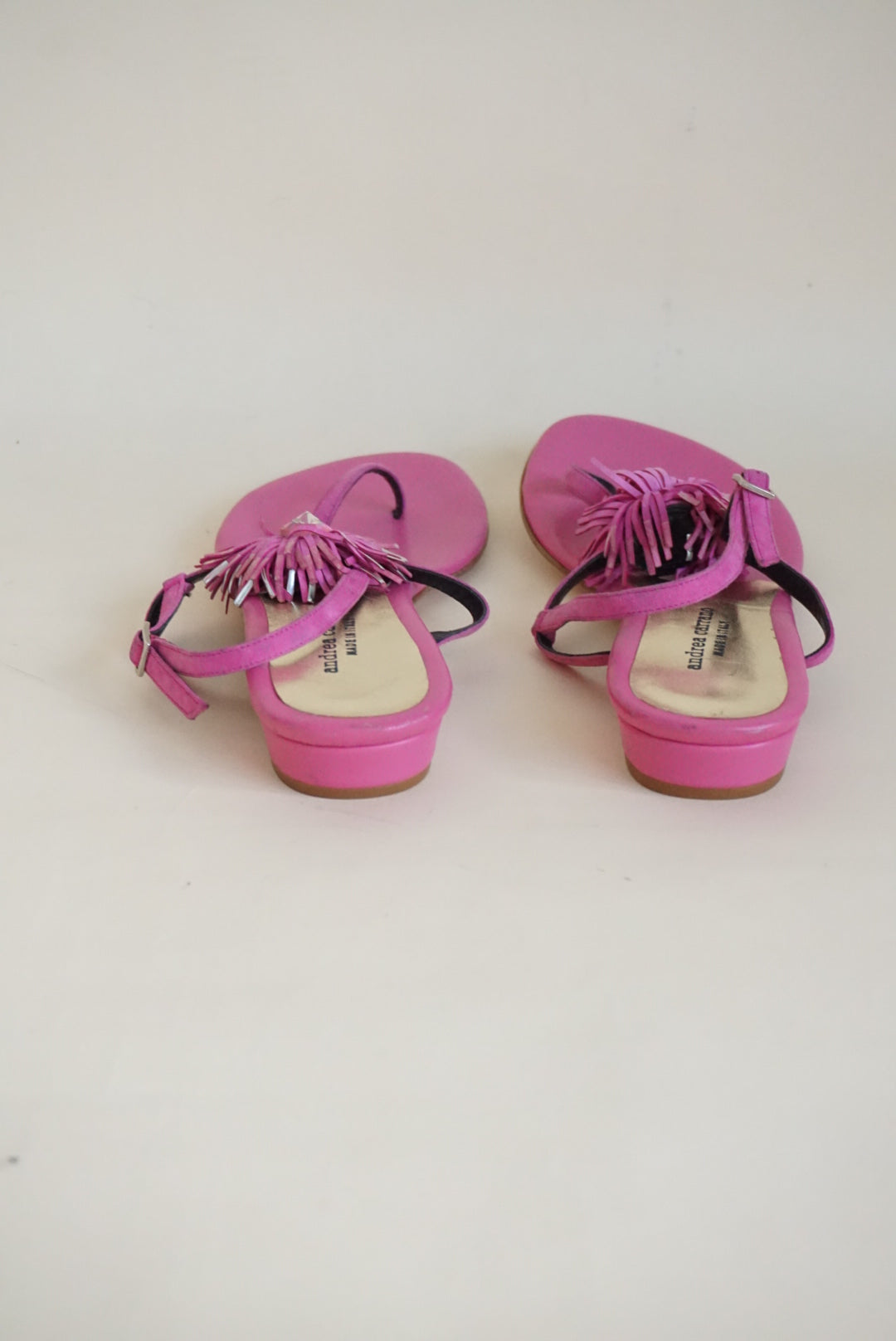 Andrea Carrano Pink Fringe Flower Thong NWOT Sandal - Size 40