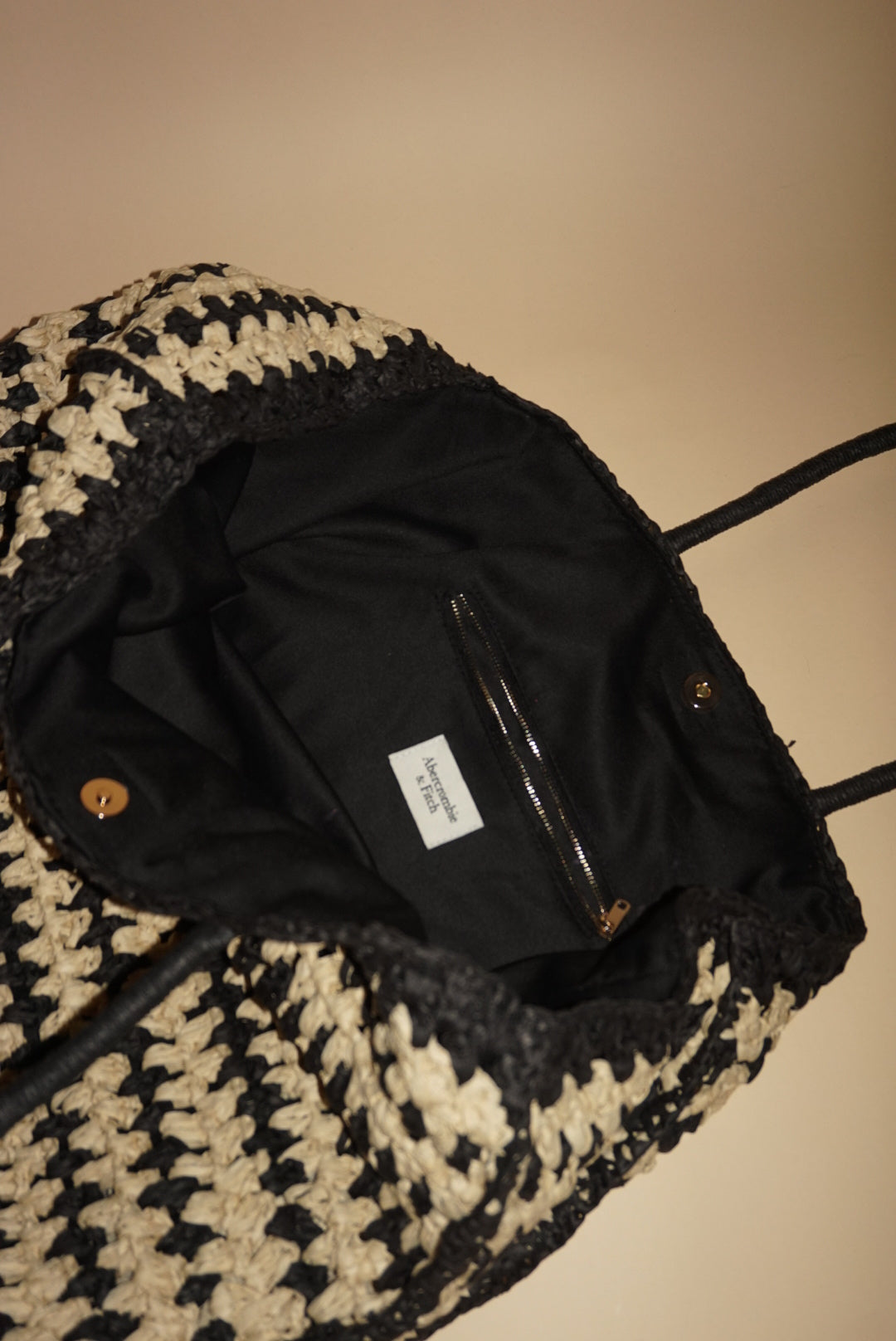 Abercrombie & Fitch Striped Resort Straw Packable Black/Tan Tote Bag