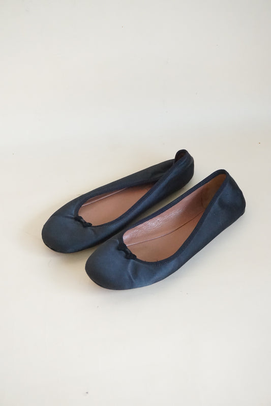 Alaia Black Satin Glamour Ballet Flats With Bow - Size 39.5
