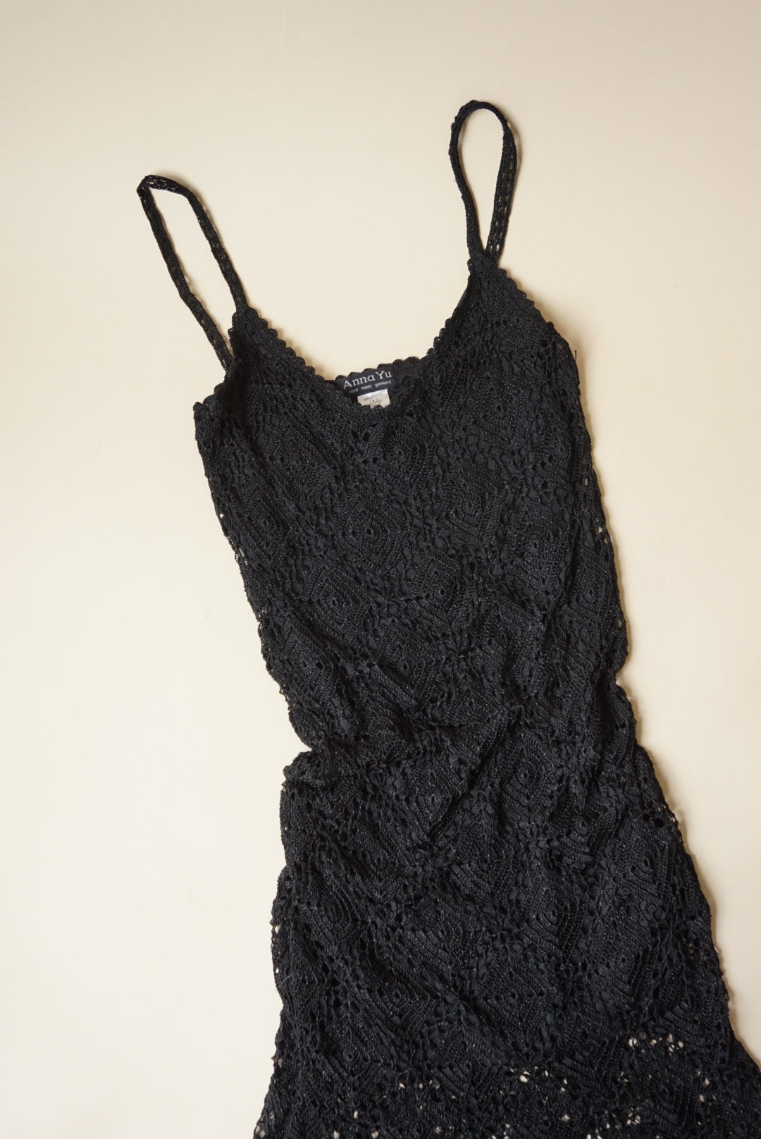 Anna Yu Vintage Y2K Lace Crochet Slip Black Dress - Size Small