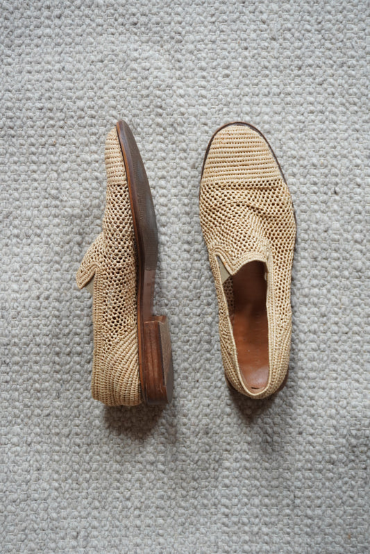 Robert Clergerie Paris Tan Raffia Penny Loafers - Size 40