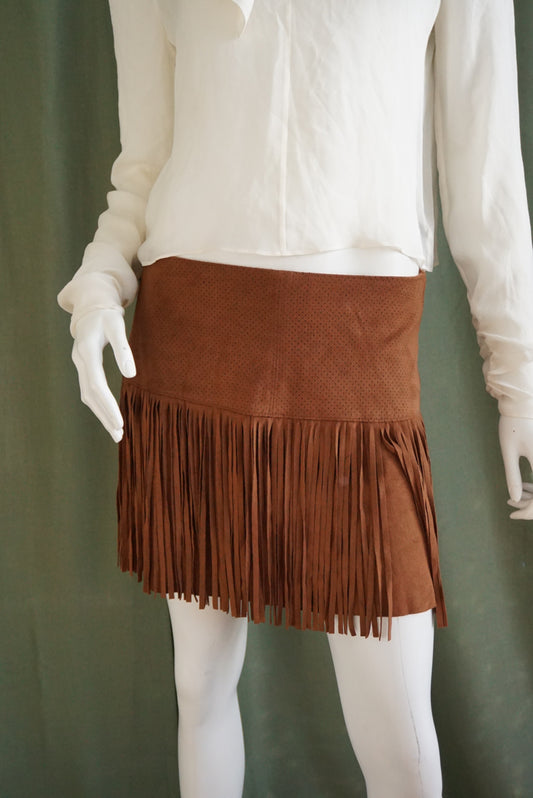 American Rag Brown Suede Fringe Mini Skirt - Size S/M