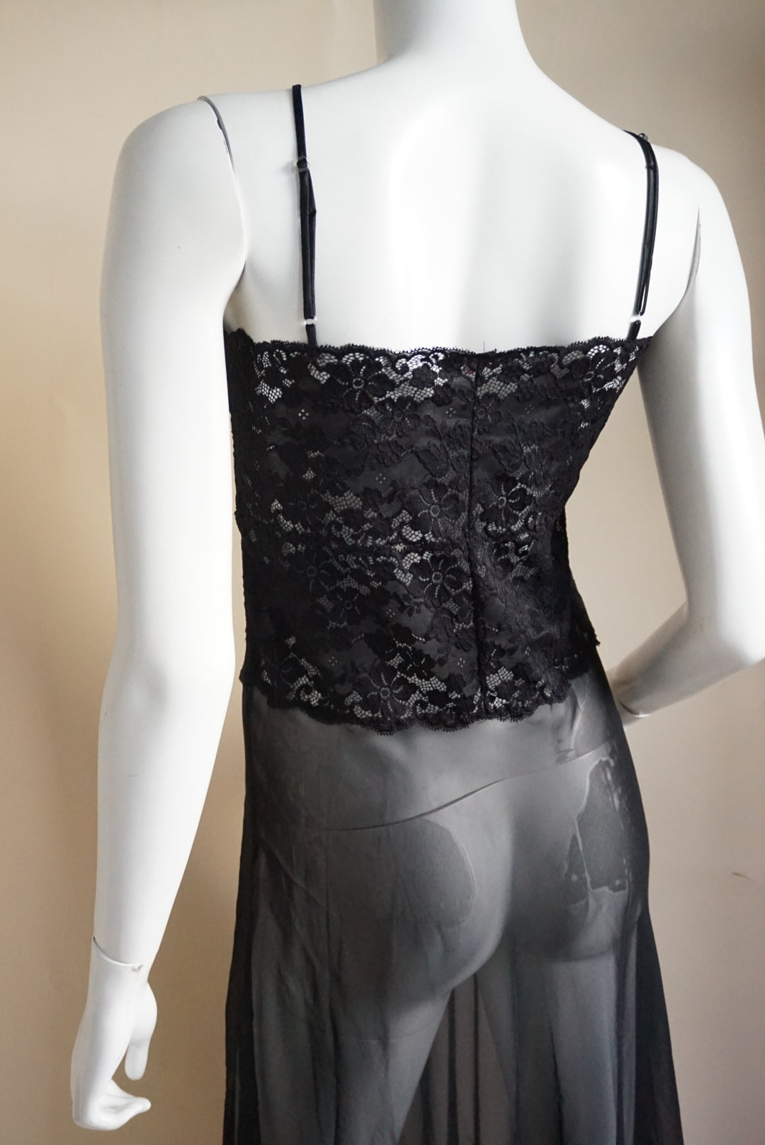 Via Nicci VTG Black Lace & Sheer Lingerie Nightgown - Size XL