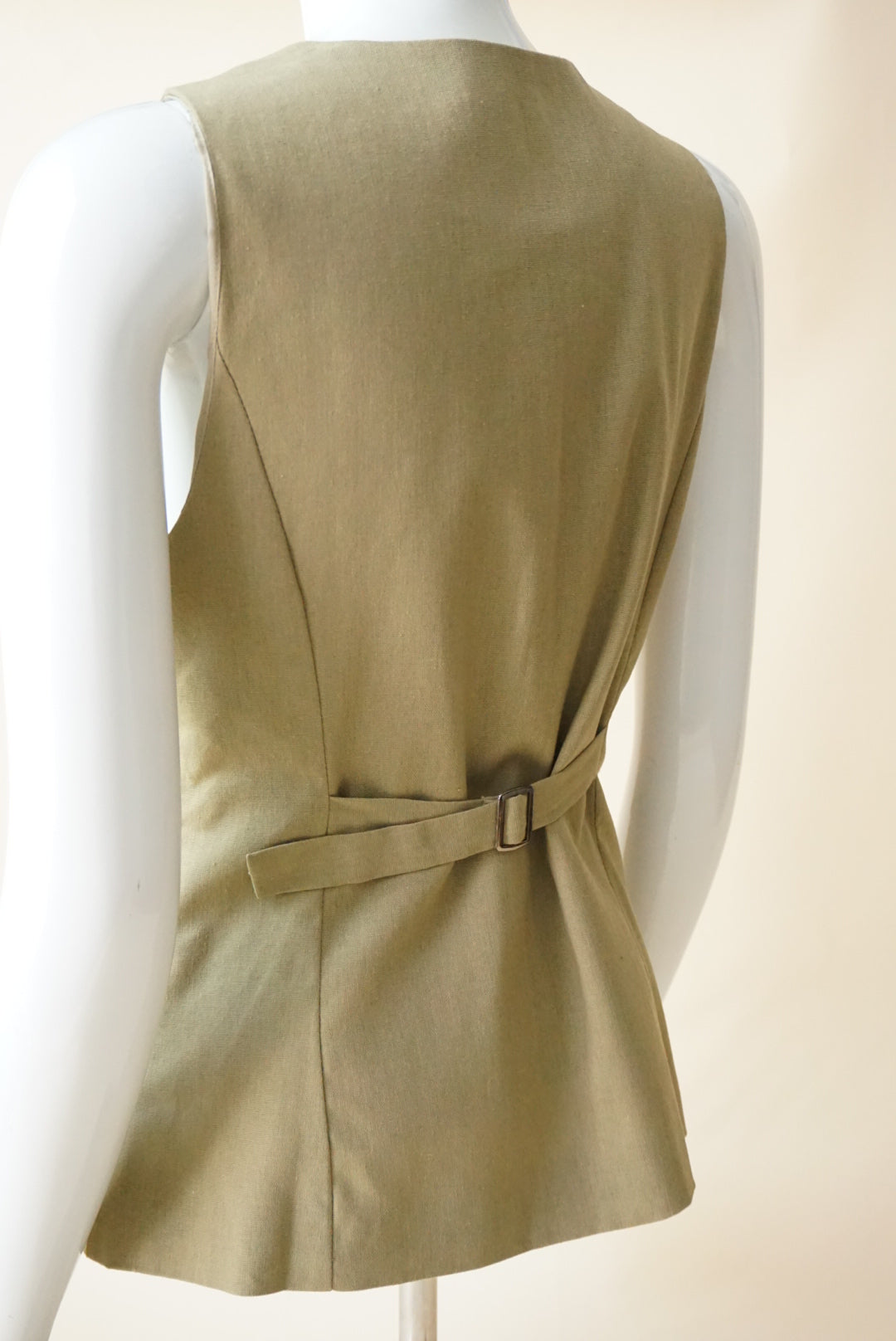 Mimosa Linen Button Up Olive Vest - Size Large