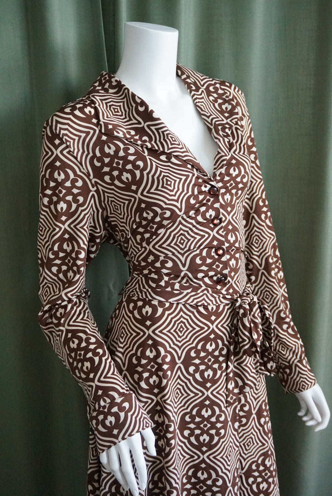 INC Brown Off White Hippie Psychedelic Print Knit Belted Dress - Size XL