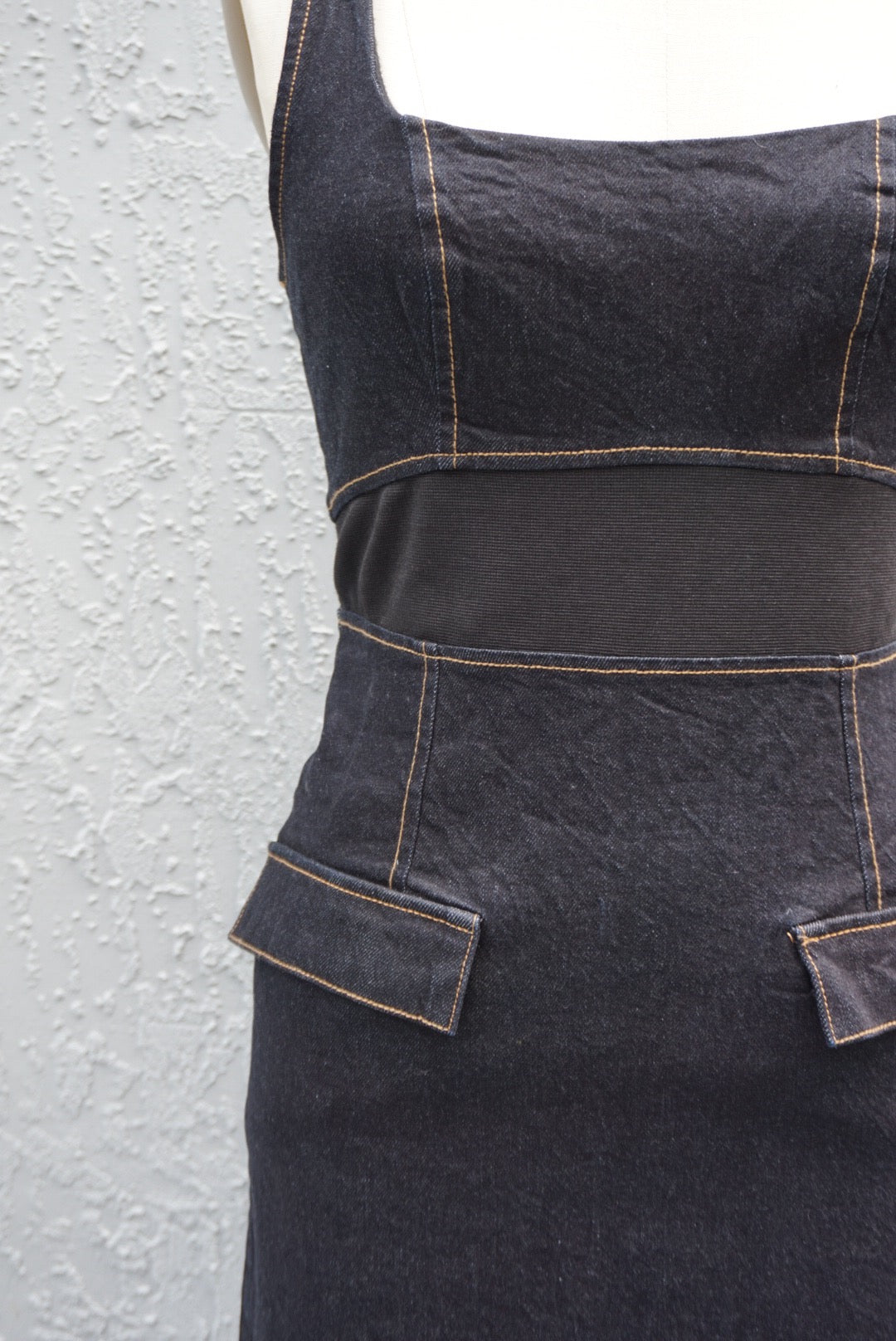 "Anthropologie" Denim Dark Wash Elastic Waistband Sleeveless Mini Dress NWT- Size 2