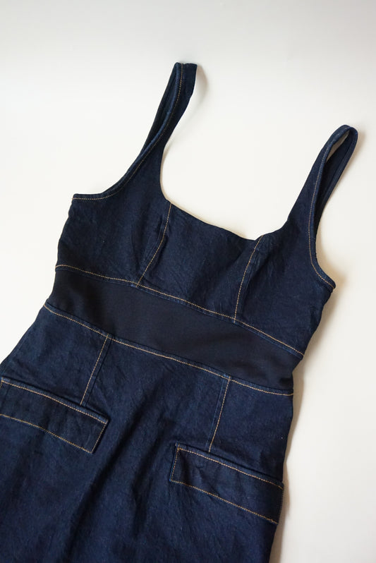 "Anthropologie" Denim Dark Wash Elastic Waistband Sleeveless Mini Dress NWT- Size 4