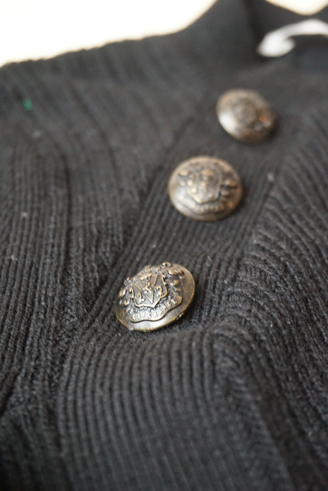 Veronica Beard Pearson Button Black Merino Wool Crew Neck Sweater - Size XS