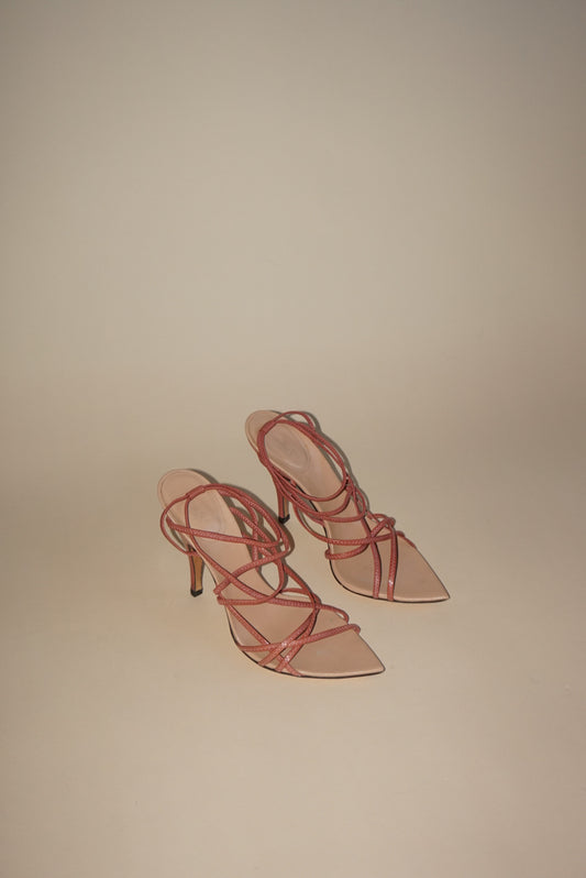 “Gucci” Pink Pointed Toe Strappy Sandal Heels - Size 7/7B