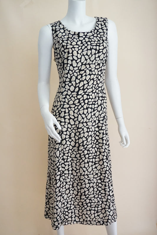 Studio I Petite Vintage Abstract Black / Ivory Maxi Sleeveless Dress - Size 12P