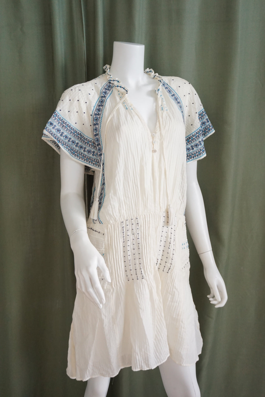 Veronica Beard Embroidered Blue Gauze Sheer Shirt Dress - Size 10
