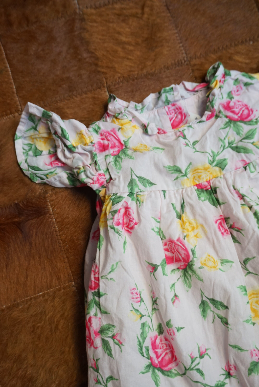 Janie & Jack Floral Ruffle Sleeve Coquette Top - Size Age 4