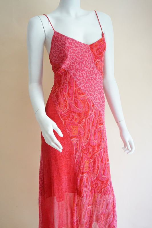 Positive Attitude Silk Paisley Pink Floral Slip Y2K Dress - Size 12 Petite
