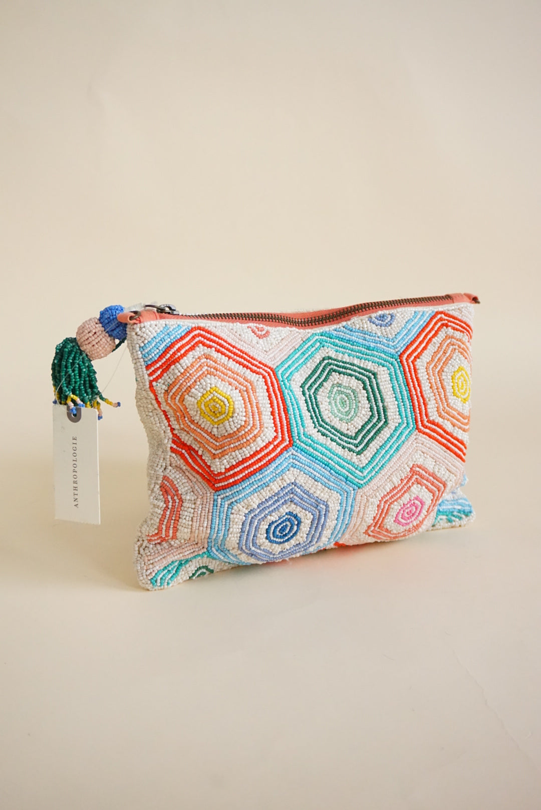 Anthropologie Kaleidoscope Beaded Clutch w/ Tassle NWT